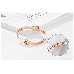 Roman Rose Gold Watch Stripe Stainless Steel Openable Kada Bracelet For Women