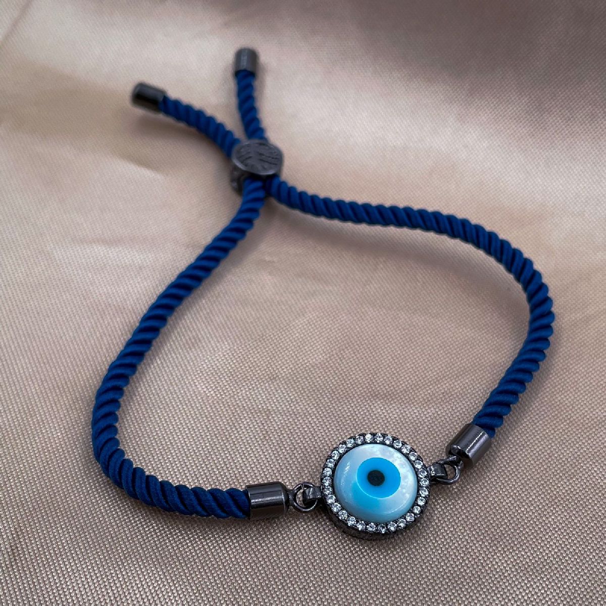 Evil eye Copper Blue Black Cubic Zirconia Mother Of pearl Thread Bracelet Women