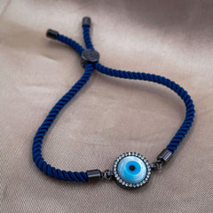 Evil eye Copper Blue Black Cubic Zirconia Mother Of pearl Thread Bracelet Women