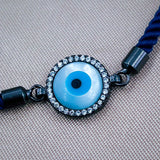 Evil eye Copper Blue Black Cubic Zirconia Mother Of pearl Thread Bracelet Women