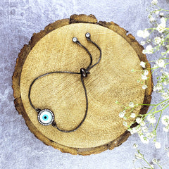 Evil Eye American Diamond Mother Of Pearl Black Slider Bracelet For Women