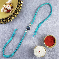 Round American Diamond Gold Blue Thread Rakhi For Men