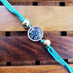 Round American Diamond Gold Blue Thread Rakhi For Men