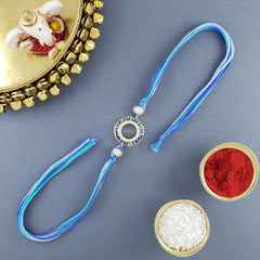 Round Gold Blue Cubic Zirconia Beads Thread Rakhi For Men