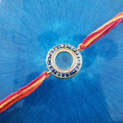 Round Gold Blue Cubic Zirconia Thread Rakhi For Men