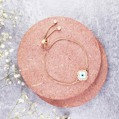 Flower Evil Eye Rose Gold Cubic Zirconia Slider Adjustable Bracelet For Men