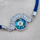 Eyelash Evil eye Copper Silver Blue Cubic Zirconia Thread Bracelet Women
