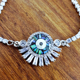 Eyelash Evil Eye Blue Silver Cubic Zirconia Slider Adjustable Bracelet For Women