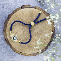 Hamsa Evil Eye American Diamond Gold Blue Thread Bracelet For Women