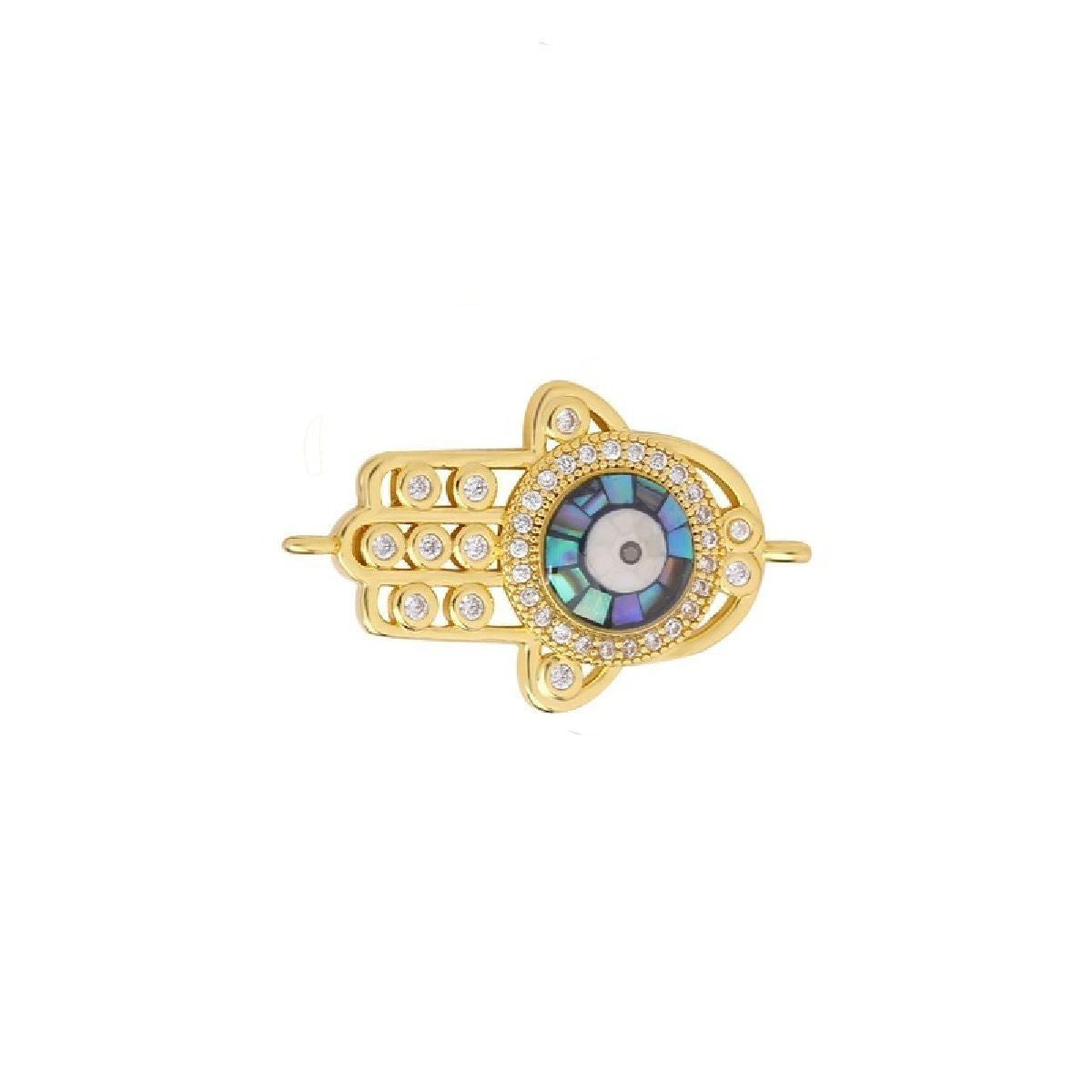 Evil Eye Hamsa Filigree Gold Zircon Copper Charm For Women
