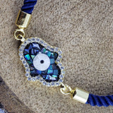 Hamsa American Diamond Crystal Gold Blue Thread Bracelet For Women