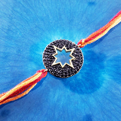 Round Star Black Crystal Thread Rakhi For Men