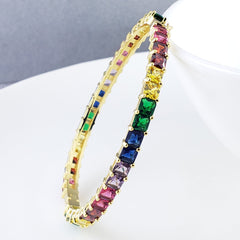 Rainbow Gold Square Crystal Cubic Zirconia Cuff Kada Bangle For Women