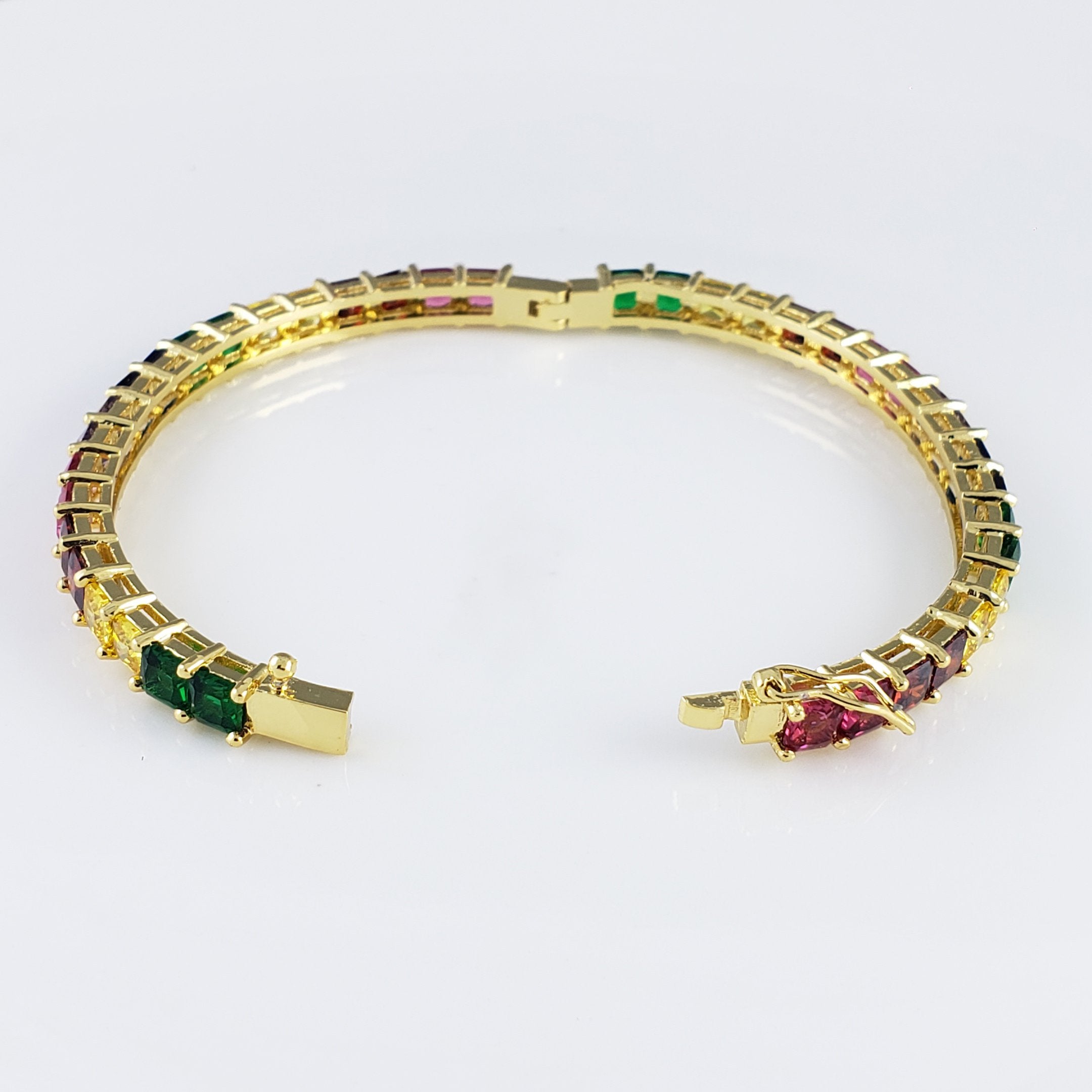 Rainbow Gold Princess Cut Crystal Cubic Zirconia Cuff Kada Bangle For Women
