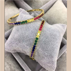 Rainbow Gold Princess Cut Crystal Cubic Zirconia Cuff Kada Bangle For Women
