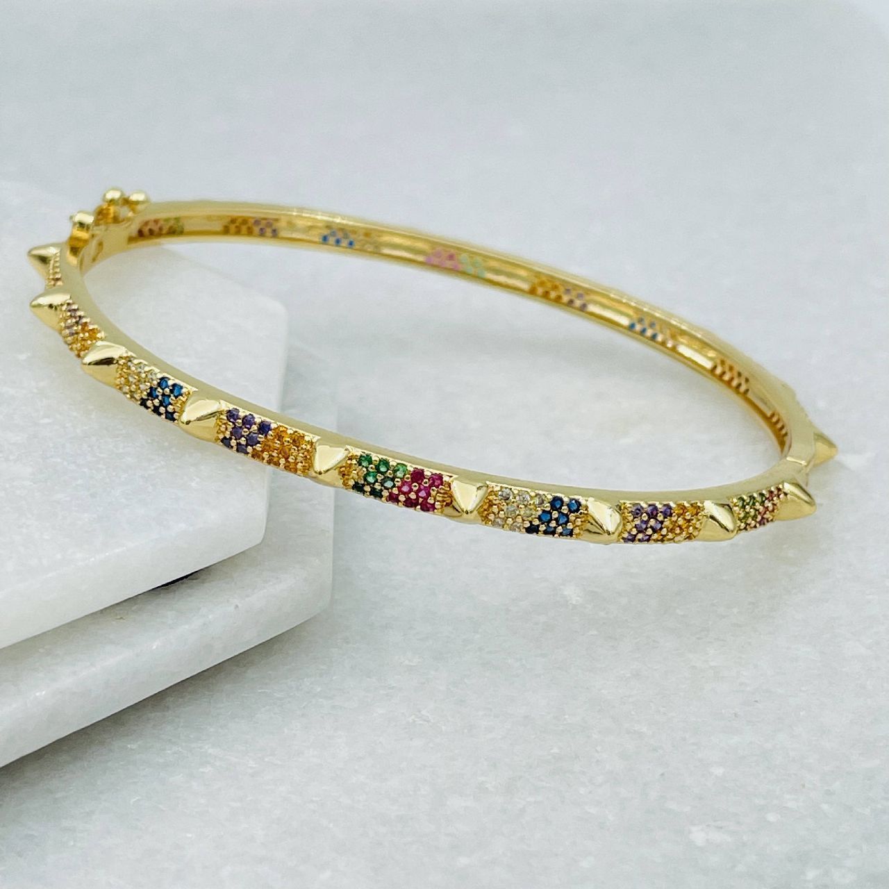 Copper American Diamonds Crystal Rainbow Gold Cuff Kada Bangle For Women Girls