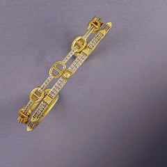 Stylish Gold Cubic Zirconia Copper Single Cuff Kada Bangle For Women