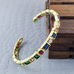 Gold Stainless Steel Multicolor Stone Cuff Kada Women