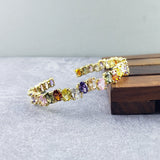 Rainbow Round American Diamond Crystal Gold Cuff Kada Bangle For Women