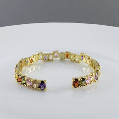 Rainbow Round American Diamond Crystal Gold Cuff Kada Bangle