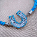 Horse Shoe Copper Blue Silver Cubic Zirconia Thread Slider Bracelet Women