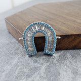 Horse Shoe Baguette Silver Blue Copper Charm For Women