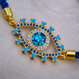 Evil eye Copper Blue Gold Cubic Zirconia Thread Slider Bracelet Women