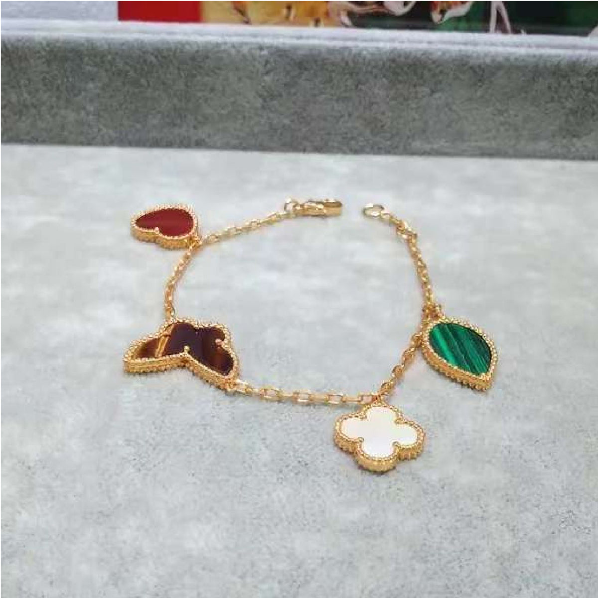 Clover Stainless Steel Flower Red Green Link Chain Bracelet Women