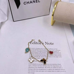 Clover Stainless Steel Flower Red Green Link Chain Bracelet Women