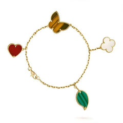 Clover Stainless Steel Flower Red Green Link Chain Bracelet Women