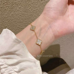Clover Stainless Steel Flower White Link Chain Bracelet Women