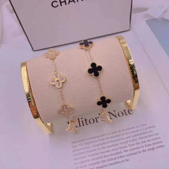Clover Stainless Steel Flower Black Link Chain Bracelet Women