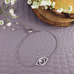 Evil Eye White Silver Cubic Zirconia Slider Adjustable Bracelet For Men