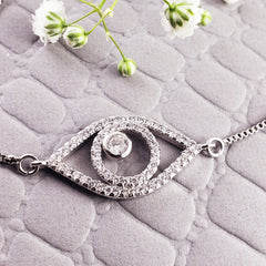 Evil Eye White Silver Cubic Zirconia Slider Adjustable Bracelet For Men