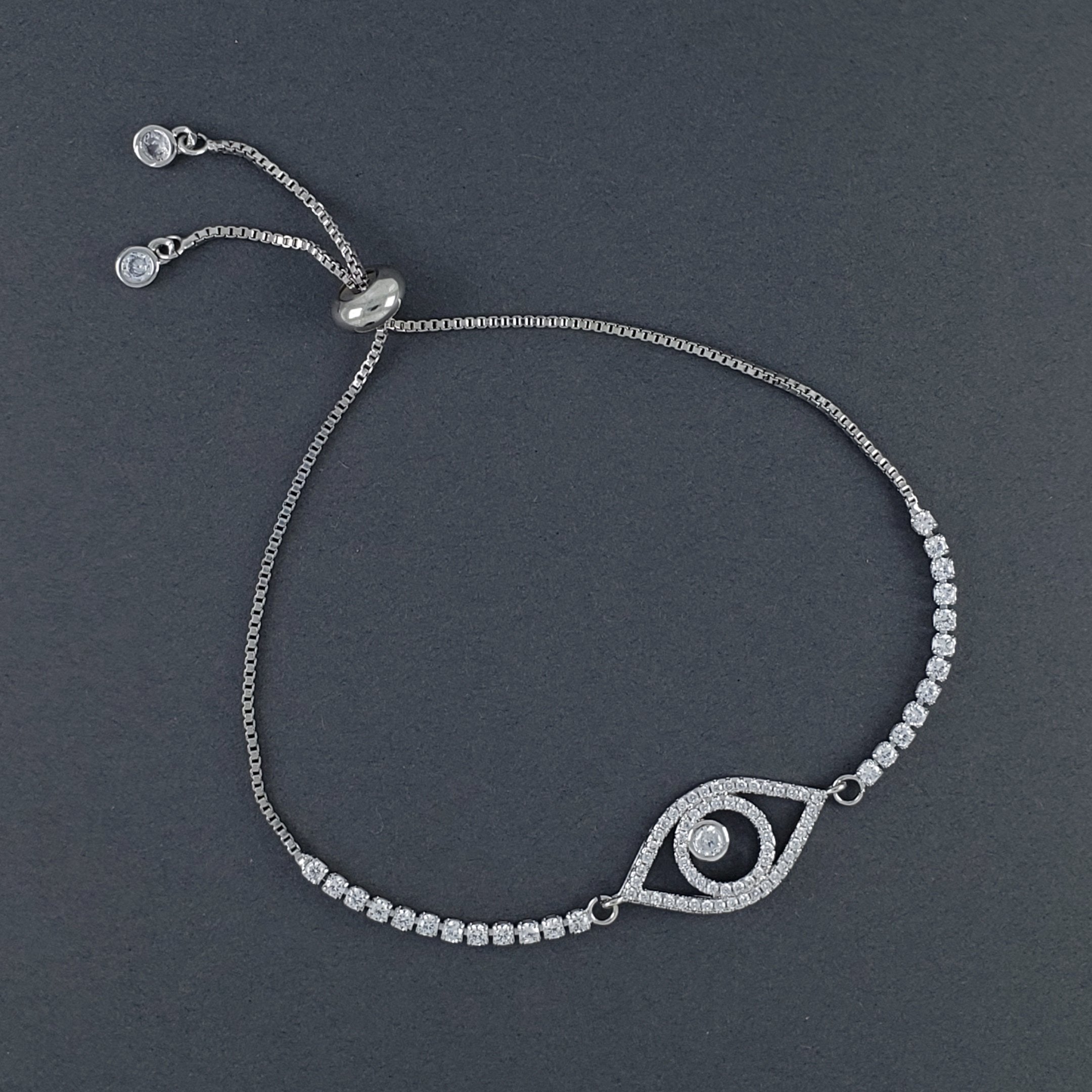 Evil Eye American Diamonds Silver Slider Bracelet For Women