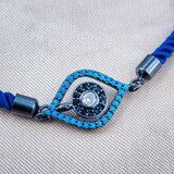 Leaf Evil eye Copper Black Blue Cubic Zirconia Thread Bracelet Women