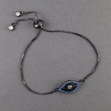 Evil Eye American Diamonds Black Silver Blue Slider Bracelet For Women