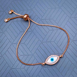 Evil Eye Oval Mother Of Pearl Rose Gold Zircon Copper Slider Bracelet Women
