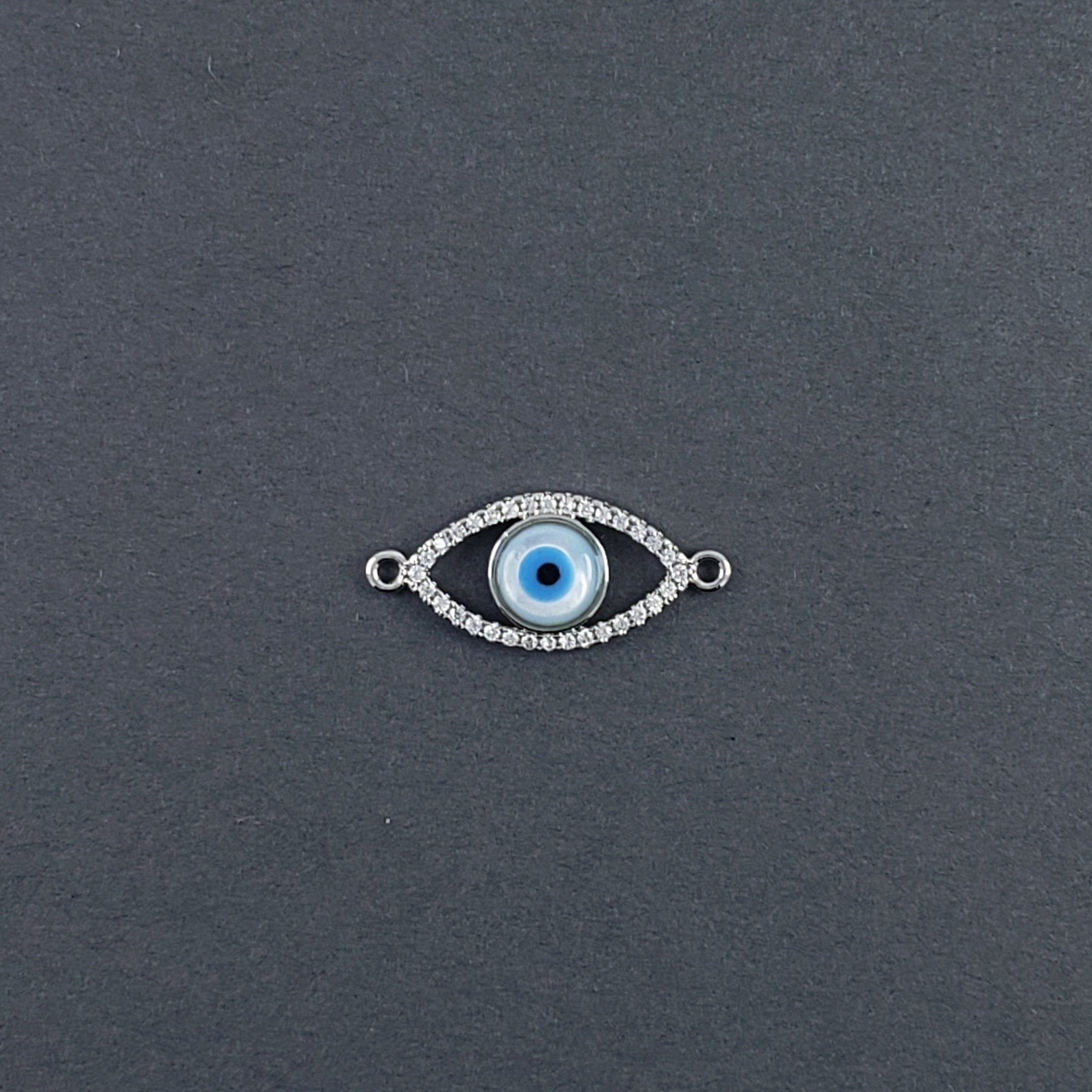Evil Eye Oval Mother Of Pearl Silver Zircon Copper Charm For Women