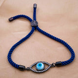 Evil eye Copper Black Blue Cubic Zirconia Thread Slider Bracelet Women