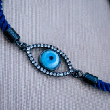 Evil eye Copper Black Blue Cubic Zirconia Thread Slider Bracelet Women