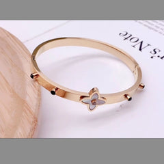 Stainless Steel Flower Rose Gold Openable Kada Bangle Women