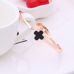 Clover Stainless Steel Flower Rose Gold Black Openable Slim Kada Bangle Women