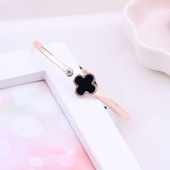 Clover Stainless Steel Flower Rose Gold Black Openable Slim Kada Bangle Women
