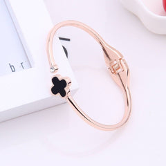 Clover Stainless Steel Flower Rose Gold Black Openable Slim Kada Bangle Women