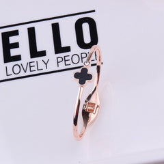 Clover Stainless Steel Flower Rose Gold Black Openable Slim Kada Bangle Women