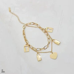 Stainless Steel Gold Lock Heart Link Chain Bracelet Women