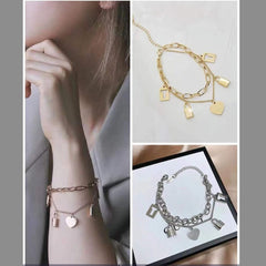 Stainless Steel Gold Lock Heart Link Chain Bracelet Women
