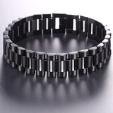 Stainless Steel Black Silver Watch Belt Strap Bracelet For Men