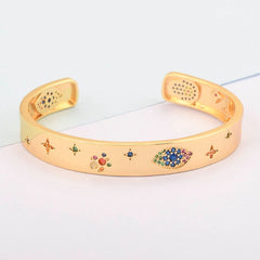 Copper Crystal Gold Blue Evil Eye Cuff Kada For Women